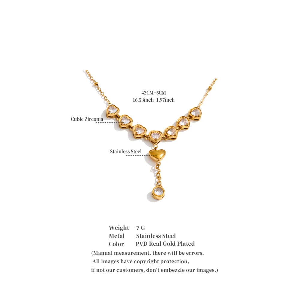 Yhpup Valentinstag-Geschenke Edelstahl Zirkonia Herz Liebe Tropfen-Halskette Eleganter Charm Damenschmuck – Detail 1