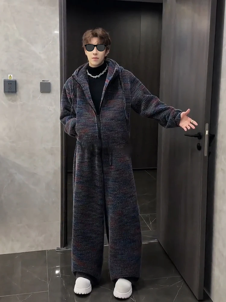 

Thiened Fce Вязаная шапка Толстовка Брюки Комплект для мужчин Cool Sli Winter Высококачественный весь комплект Длинные брюки све