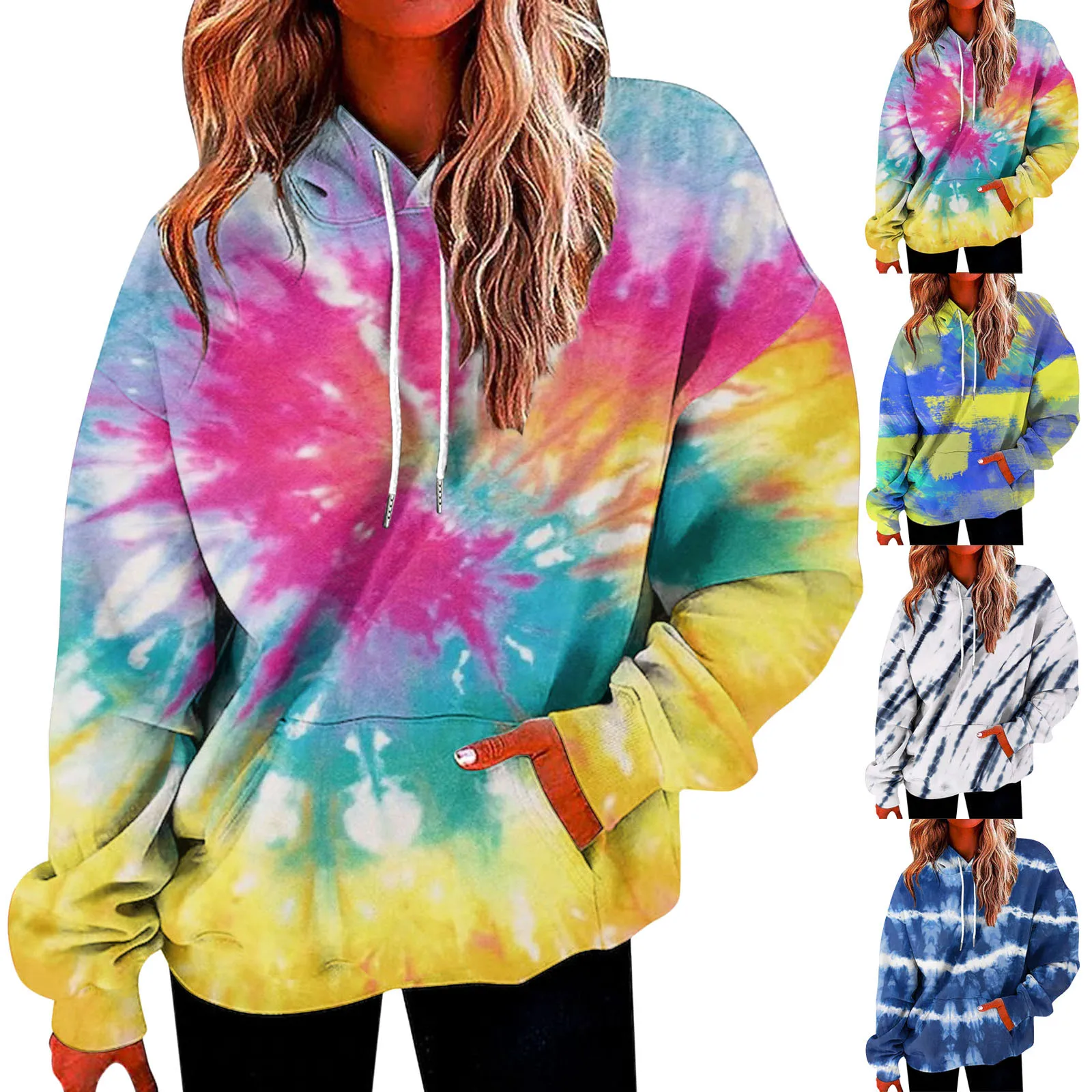 Sweatshirts Hoddies Tops Rainbow Hoodies Women Sweatshirt Oversize Tie Dye Hoodie Streetwear Pullover Spring Autumn Casual Women