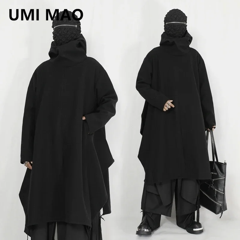 

UMI MAO 2024 New Winter Yamamoto Style Niche Pullover Woolen Coat Jacket Black Long Loose Hooded Cape Jacket