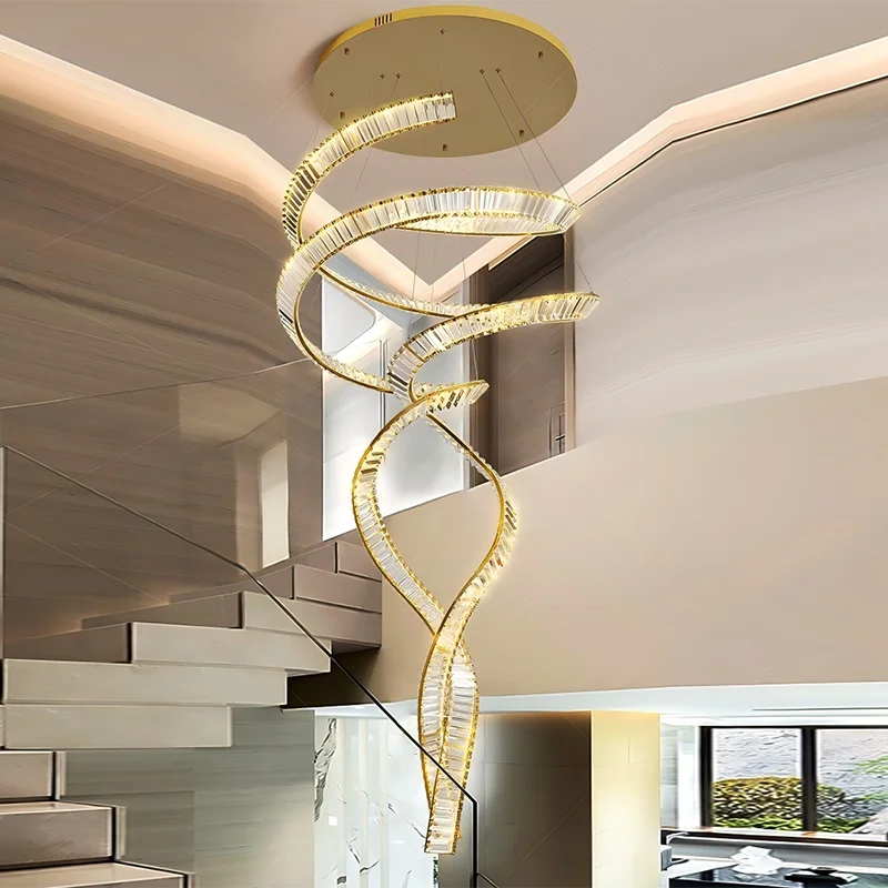Modern living room chandelier, villa open-air staircase chandelier, modern minimalist loft apartment crystal chandelier