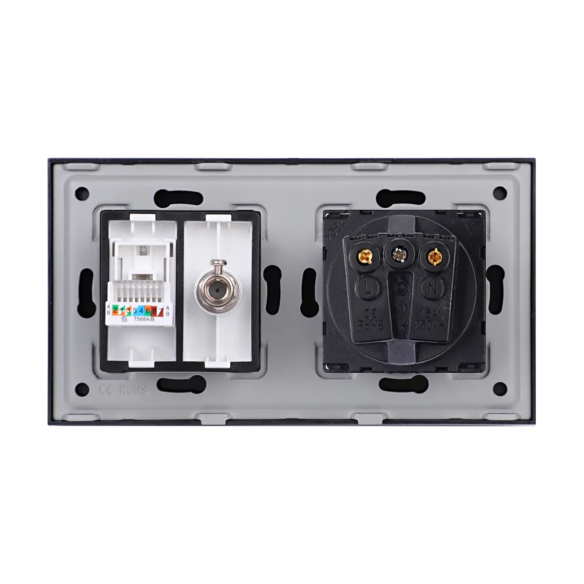 Bingoelec EU Standard Wall Socket with USB Type-c TV Socket Internet Data RJ45 CAT6 Black Crystal Glass Panel Home Improvement