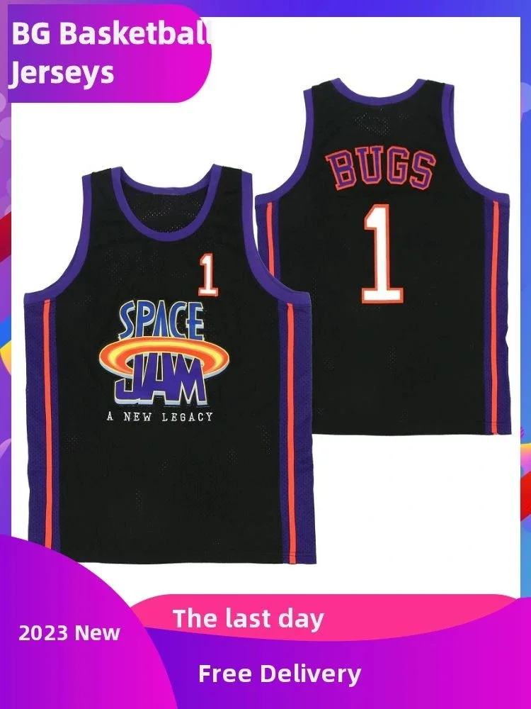 Basketball Jerseys SPACE JAM NEW LEGACY 23 1 BUGS Jersey Sewing Embroidery Cheap High-Quality Outdoor Sports White Black 2023