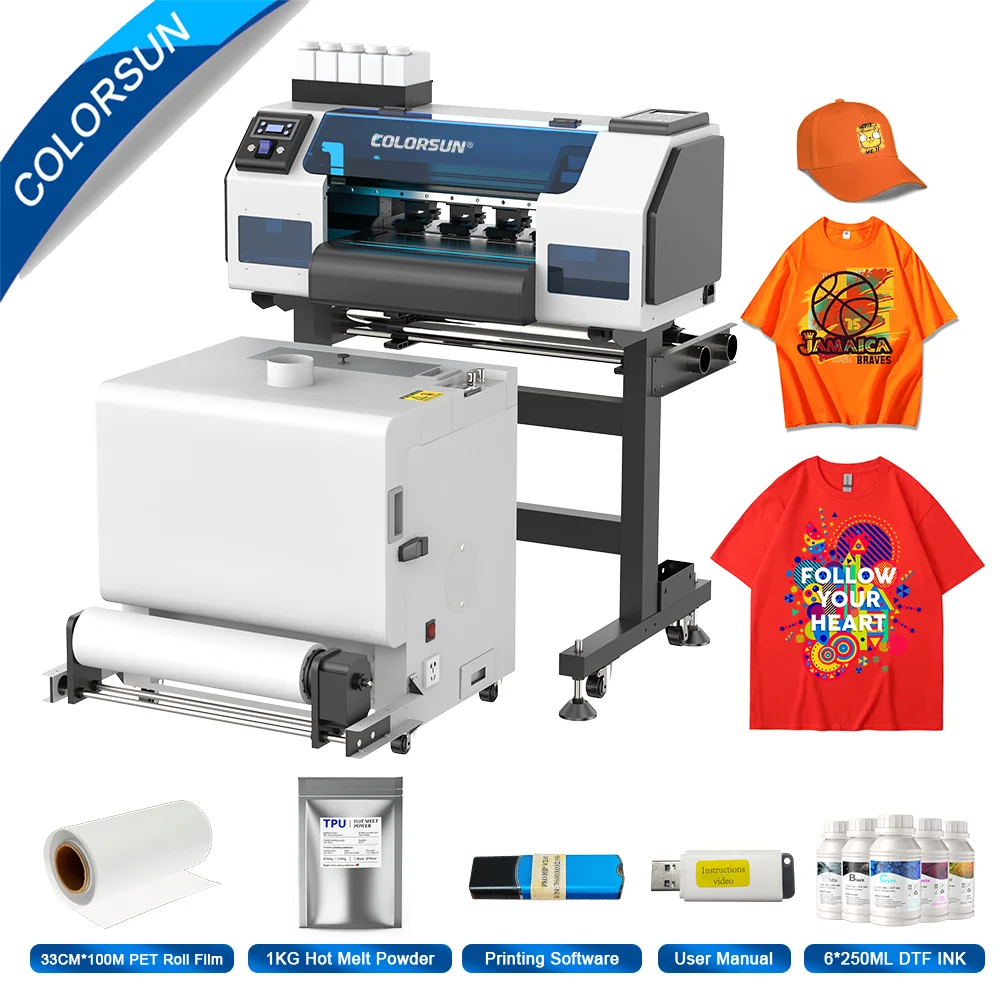 Colorsun A3 dtf Printer For Dual Xp600 impresora a3 dtf T-Shirt Printing machine With Vertical curing shaker For T-Shirt Fabric