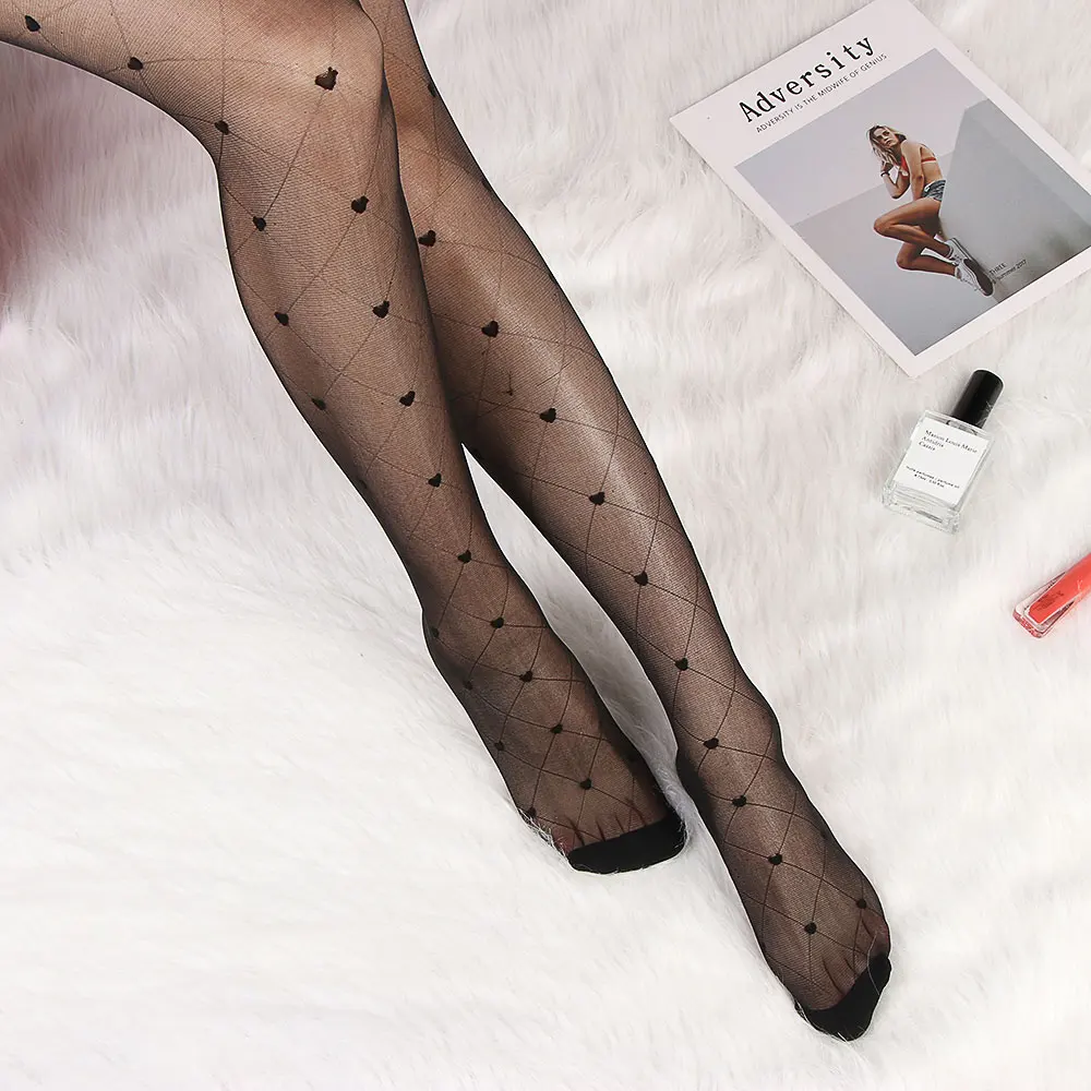 Collants avec broderie à pois pour femmes, sexy, fins, vintage, faux tatouage, cuisse transparente, bonneterie élastique, filles