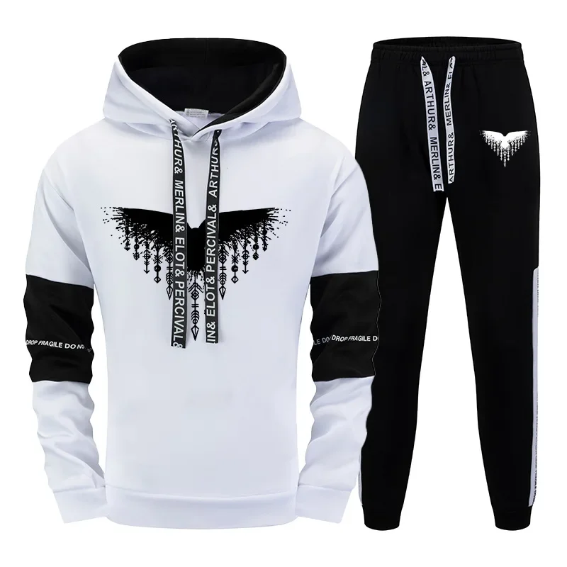 

Autumn Winter Daily Casual Sporty Fashion Hooded Outfit Ancient Raven Sweatshirt 2025 New Trend Men's Hoodie Sweatpants 2pcs Set