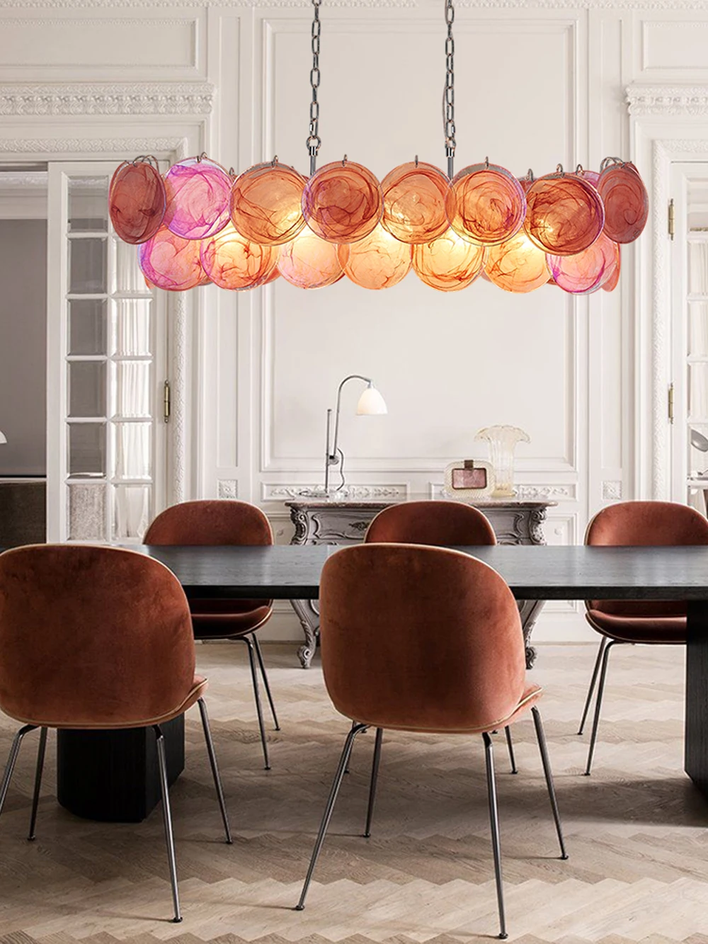 French Glass Art Dimmable LED Chandelier
