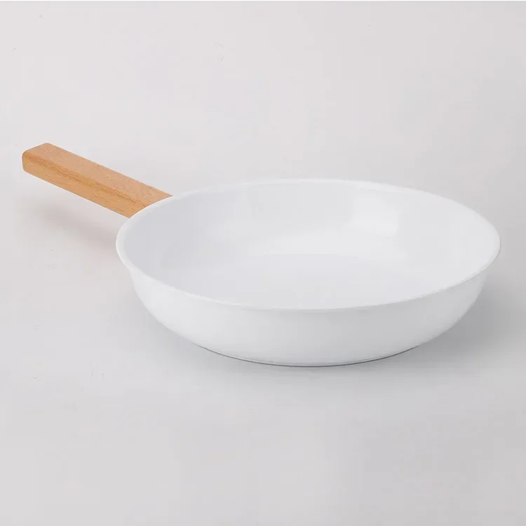 Double-sided Ceramic Non-stick Pot Japanese Style White Wood Grain Soup  Three Frying Pan Combination Non Stick Cooking