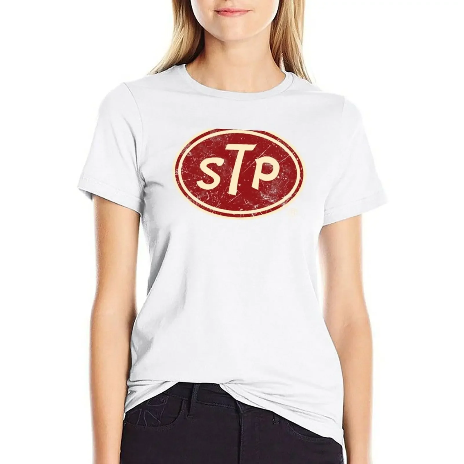 

STP Motor Oil Vintage Classic T-shirt summer clothes graphics Women's tee shirt