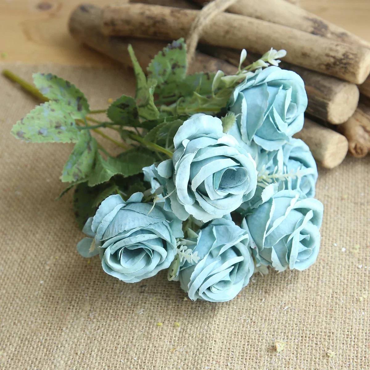 1 Bouquet blau Künstliche Blumen Pfingstrose Tee Rose Herbst Seide Gefälschte Blumen für DIY Wohnzimmer Home Garten Hochzeit Dekoration