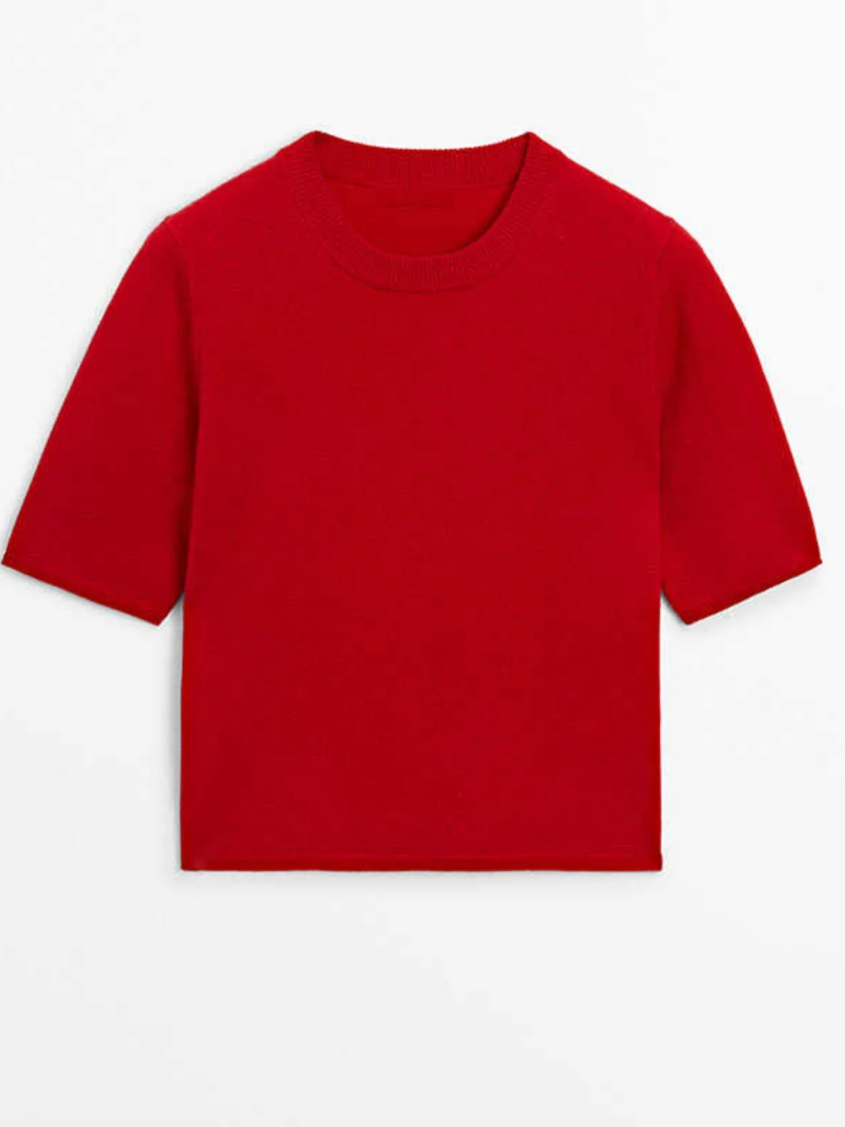 เสื้อยืดผู้หญิง MD ทรงกลม ผ้าถักผสมขนสัตว์ สีแดง สไตล์ลำลอง นุ่ม สบาย ใส่ได้ในฤดูร้อน สินค้ามาใหม่ แฟชั่นทันสมัย