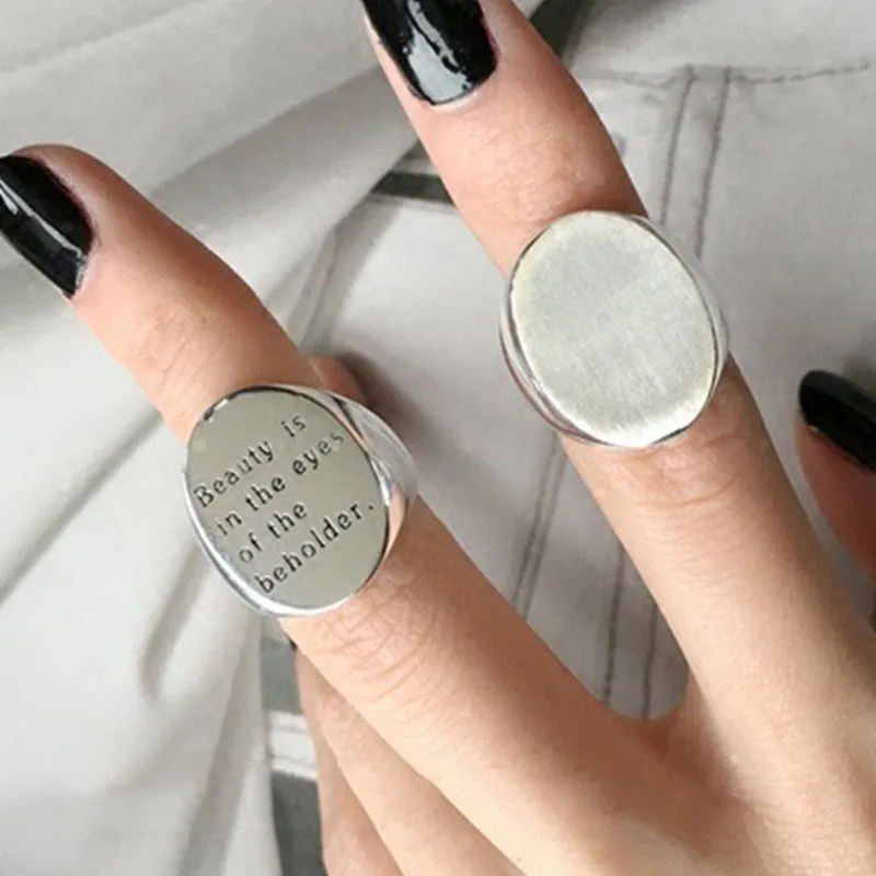 

925 Sterling Silver Rings For Women Vintage Handmade Adjustable Smooth Letters Ring Fashion Band Female Bijoux Gift