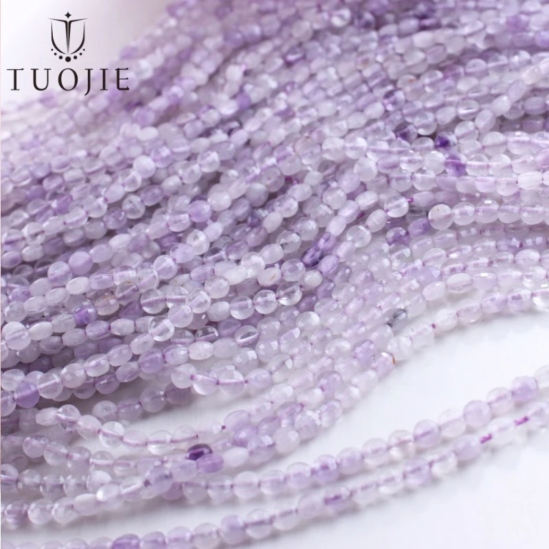 

Faceted 4mm Coin Stone Beads Natural Mauve Jadeite Round Flat Beads for Jewelry Making Craft Accessories DIY Bracelet Necklace