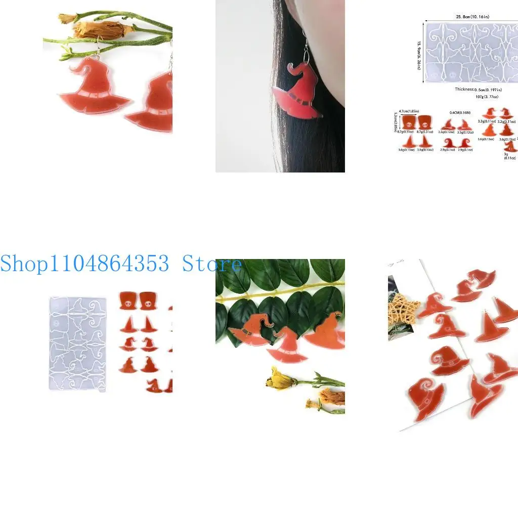 

652F Witch Hat Earring Decor Mold DIY Epoxy Resin Keychain Silicone Mold Halloween Pendant Mold Home Decorations Mold