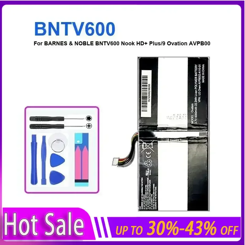 

Tablet Battery 6000mAh For BARNES & NOBLE BNTV600 Nook HD+ Plus HD+9 Ovation AVPB00 AVPB002-A110-01 GB-S02-308594-0100 BNTV600