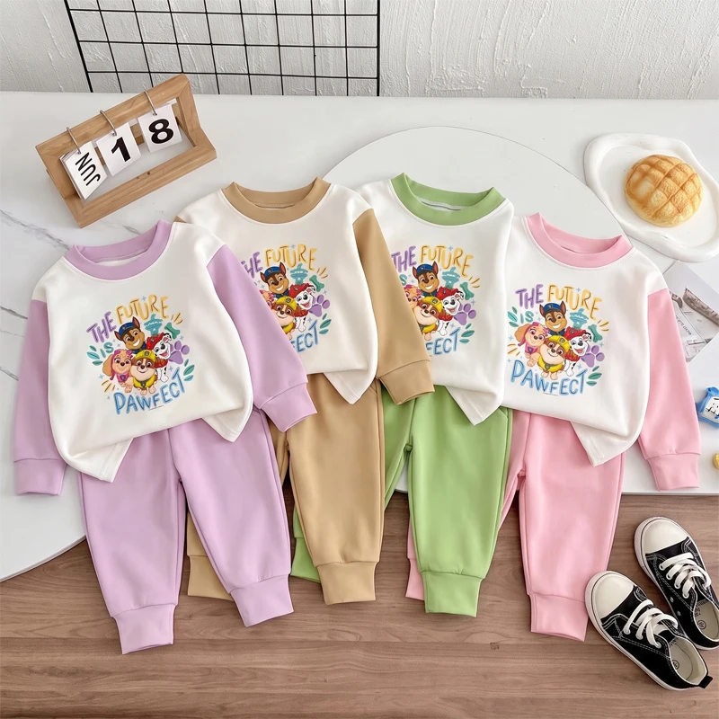 PAW Patrol Cartoon Printed Girls Warm Comfy Soft Pijamas Sets Autumn and Winter Kids Casual Home Clothing Set Child Sleepwears