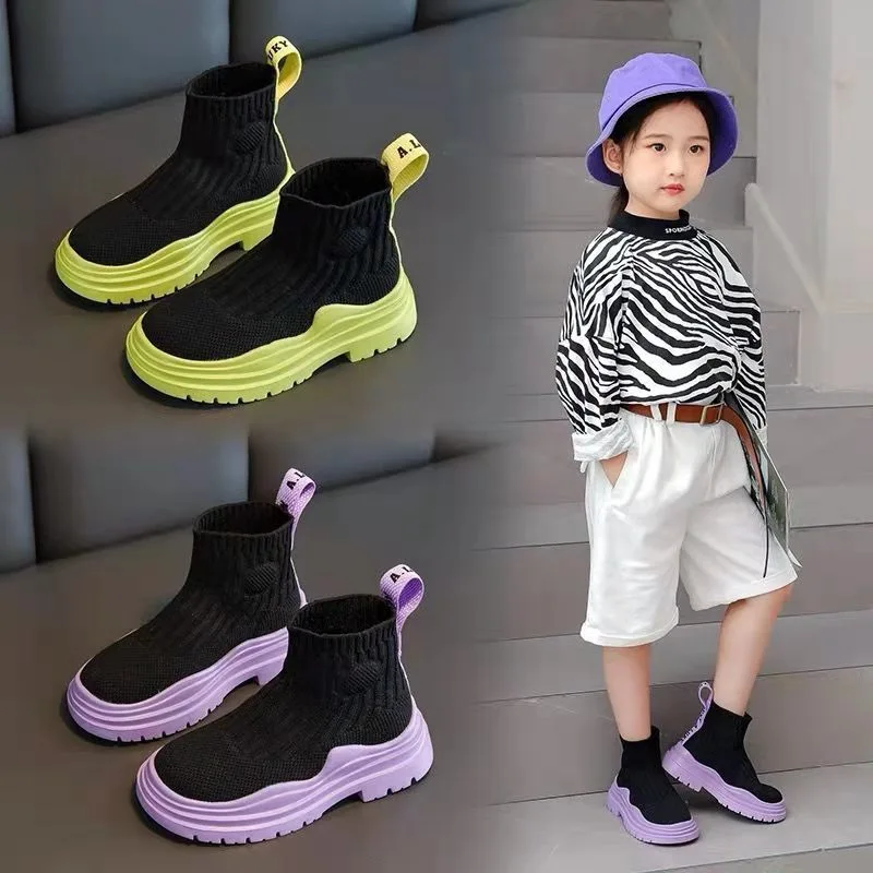 Autumn Winter Kids Sneakers Children Casual Shoes Slip-on Breathable Kids Socks Shoes Non-slip Snow Boots Boys Girls Sport Shoes