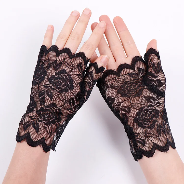 Fashion Sailor Dance Long Fingerless Womens Sexy Lace Gloves Ladies Half Finger Fishnet Gloves Mesh Mitten Handschoenen