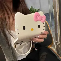 Sanrio Hello Kitty Cute Solid Color KT Cat Countenance Bow Phone Case For iPhone 15 14 13 Pro Max Y2K Girl Hand Strap Back Cover