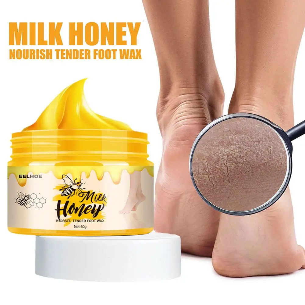 قناع تقشير القدم بشمع الحليب والعسل ، مزيل الجلد الميت ، كريم القدم المضاد للتشقق ، تقليل الجفاف ، إصلاح الخشونة ، كريم العناية ، 50 جم