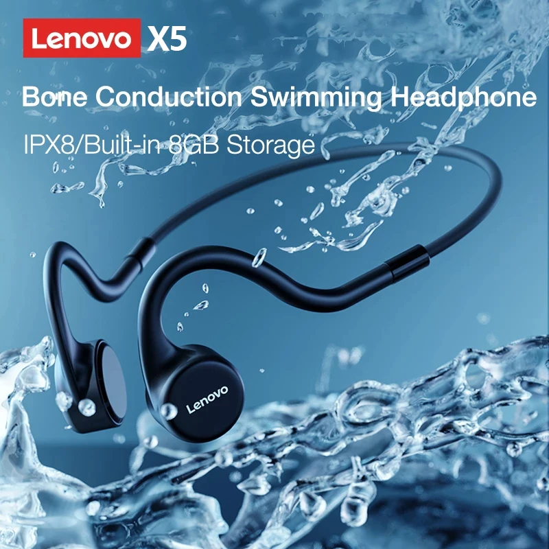 Lenovo Auriculares Inalámbricos de Conducción Ósea X3 Pro, Cascos de Gancho en la Oreja, Audífonos Bluetooth con Micrófono, Dispositivo Resistente al Agua, Alta Fidelidad