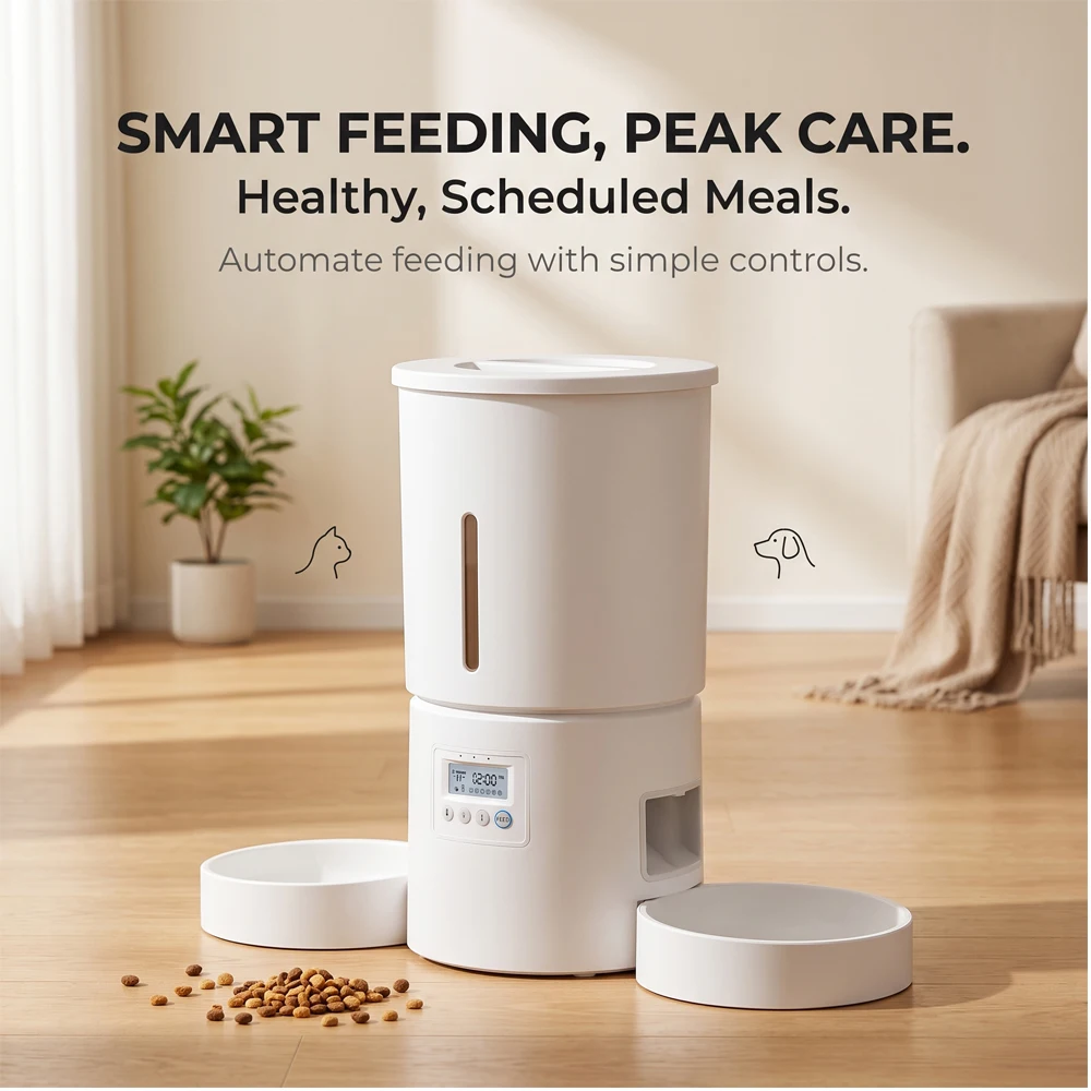 4.2L Dual‑Bowl Automatic Pet Feeder Timed Portion Dispenser Multi‑Pet Button Control Cat Dog Dry Food Feeding (No 5V 1A Plug)