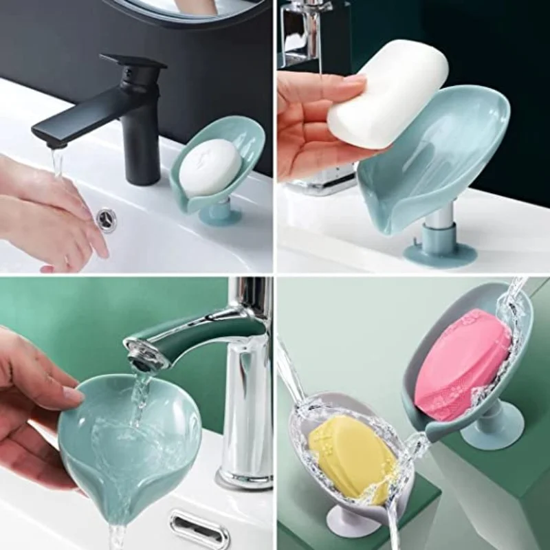 Leaf Shape Soap Box Drain Soap Holder Box Kitchen Bathroom Accessories Suction Cup Soap Dish Tray Soap Dish  Storage Box  Tool