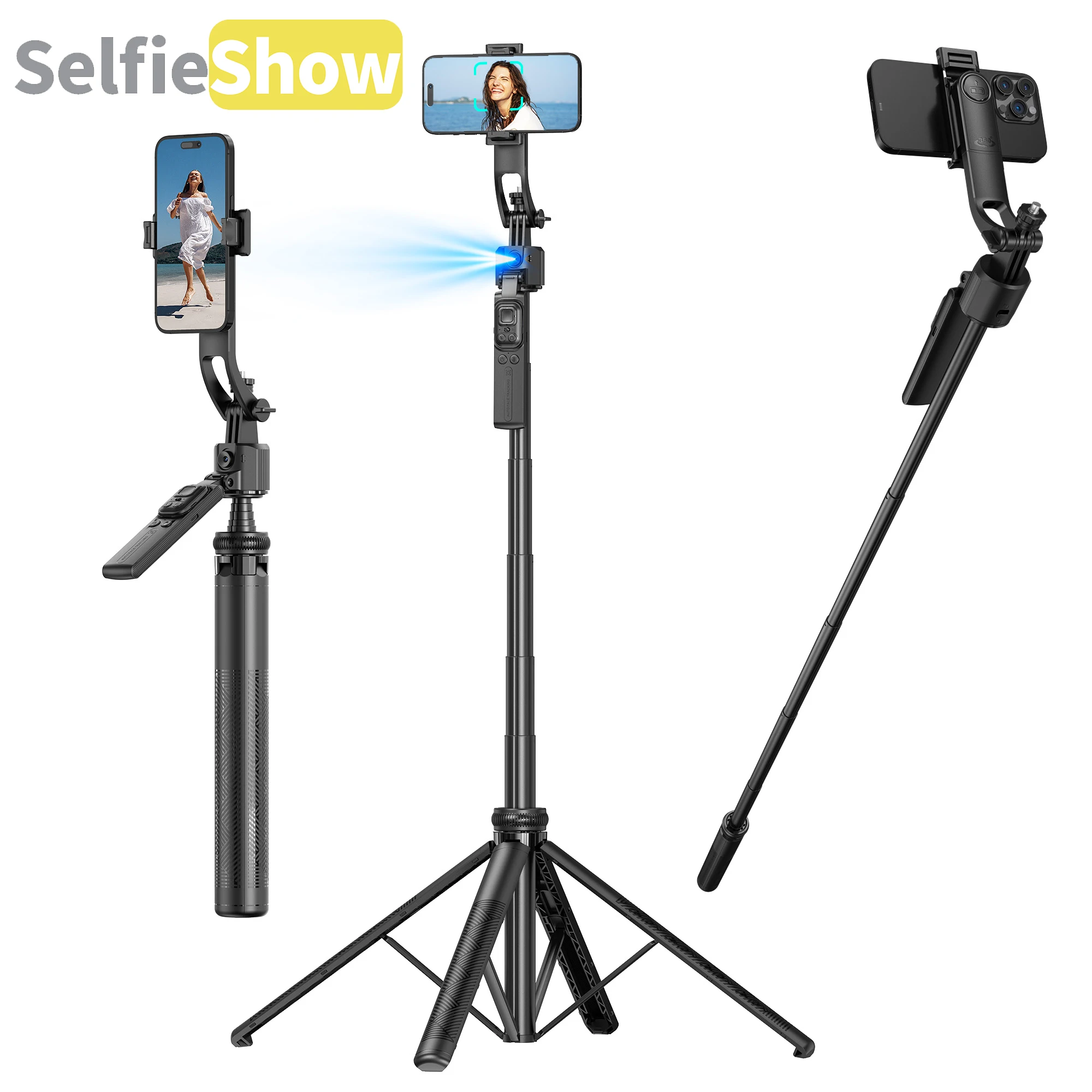 Selfieshow C17 Intelligent AI Face Tracking Stable Bluetooth Ggimbal Shooting Quadrapod Selfie Stick Mobile Phone Stabilizer