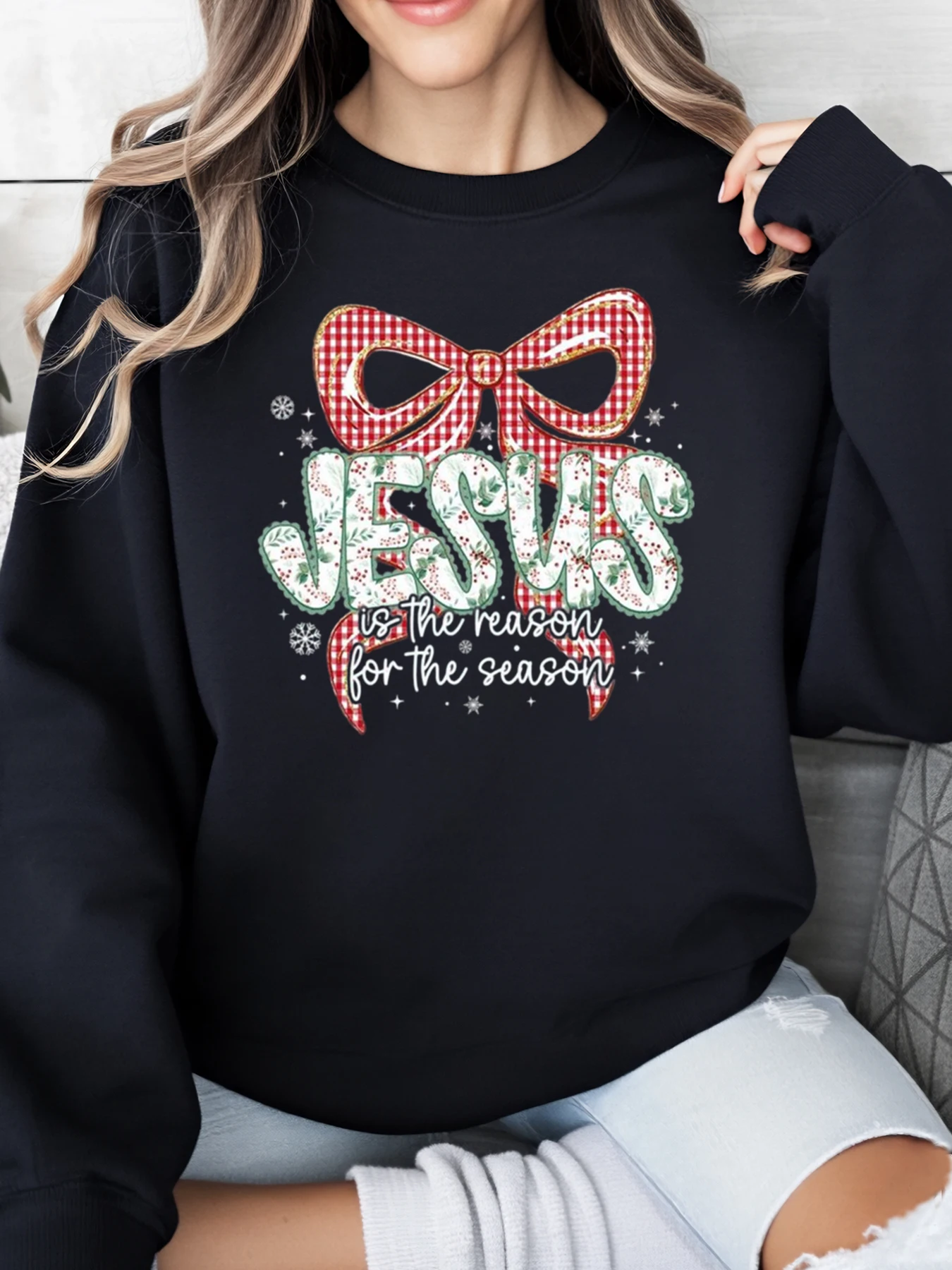 

Рождественский свитер «Иисус — причина сезона», женский праздничный наряд, черный, больших размеров