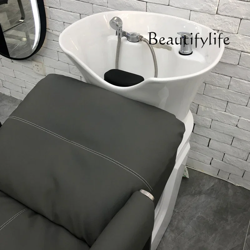 High-End Barber Shop for Hair Salon Half Lying Shampoo Chair Hair Salon Ceramic Basin Salon Bed