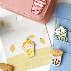 1 Piece Stick on Embroidery Patch Cartoon Milk Tea Stickers Clothing DIY Decoration Accessories Pink Yellow Green Bubble Tea