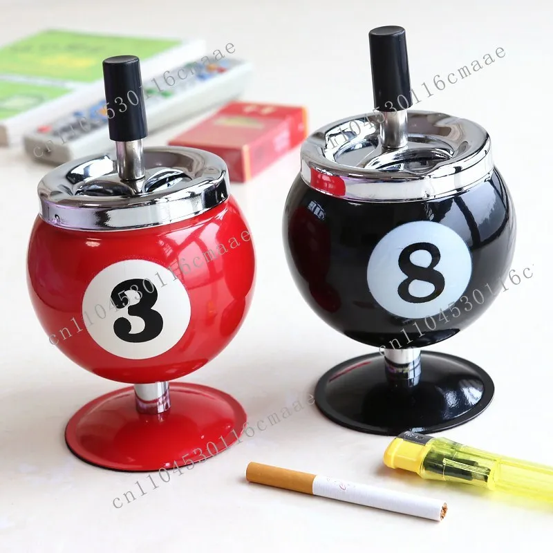 Creative Billiards Metal Ashtray With Cover Smoke Cup Anti-fly Ash Office Billiards Decorative