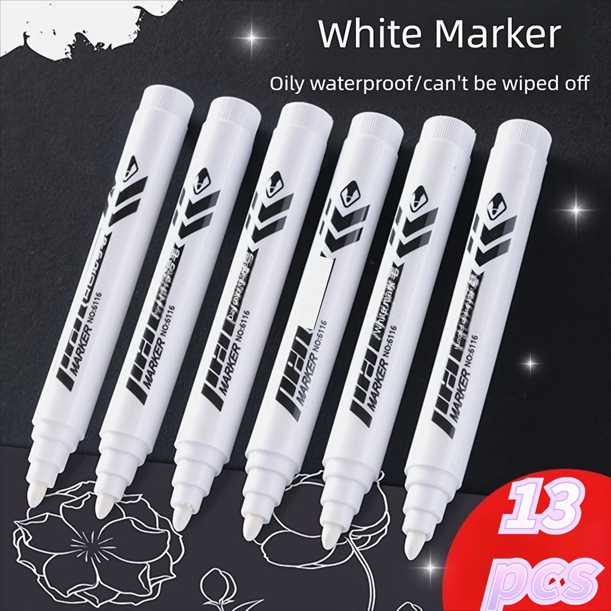 

13 шт., белый маркер, маркер на масляной основе, с одной головкой, быстросохнущая водонепроницаемая невыцветающая маркерная ручка, ручка для подписи большой емкости