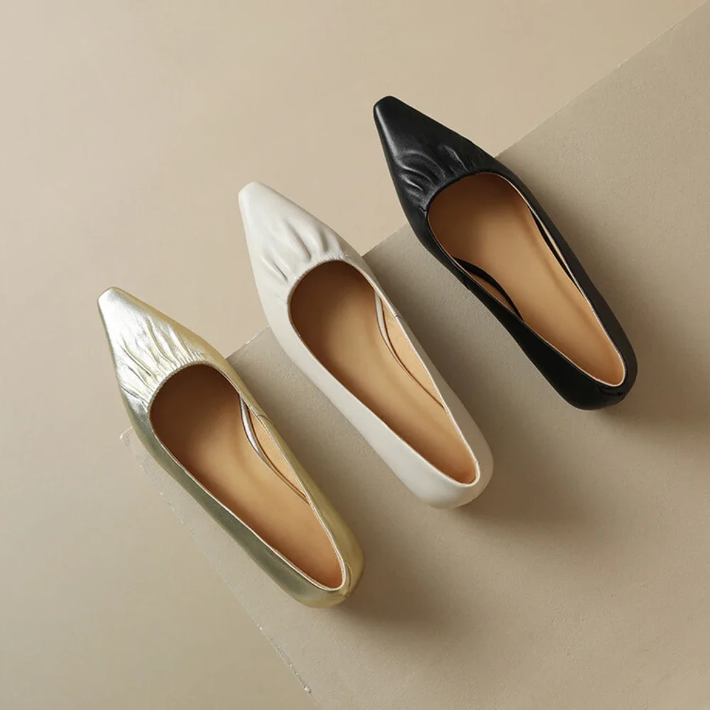 

Весенне-летние женские туфли из натуральной кожи, балетки с острым носком для работы, профессиональная женская обувь, женская обувь