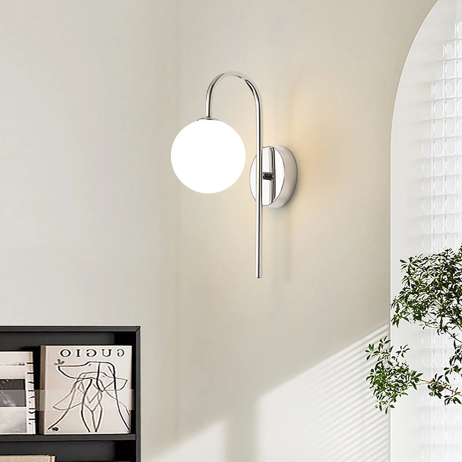 Chrome Wall Sconces, Modern LED Wall Lamp w/Glass Ball, 3000K Warm White Light for Living Rm, Bedrm, Bath Vanity (No Switch)