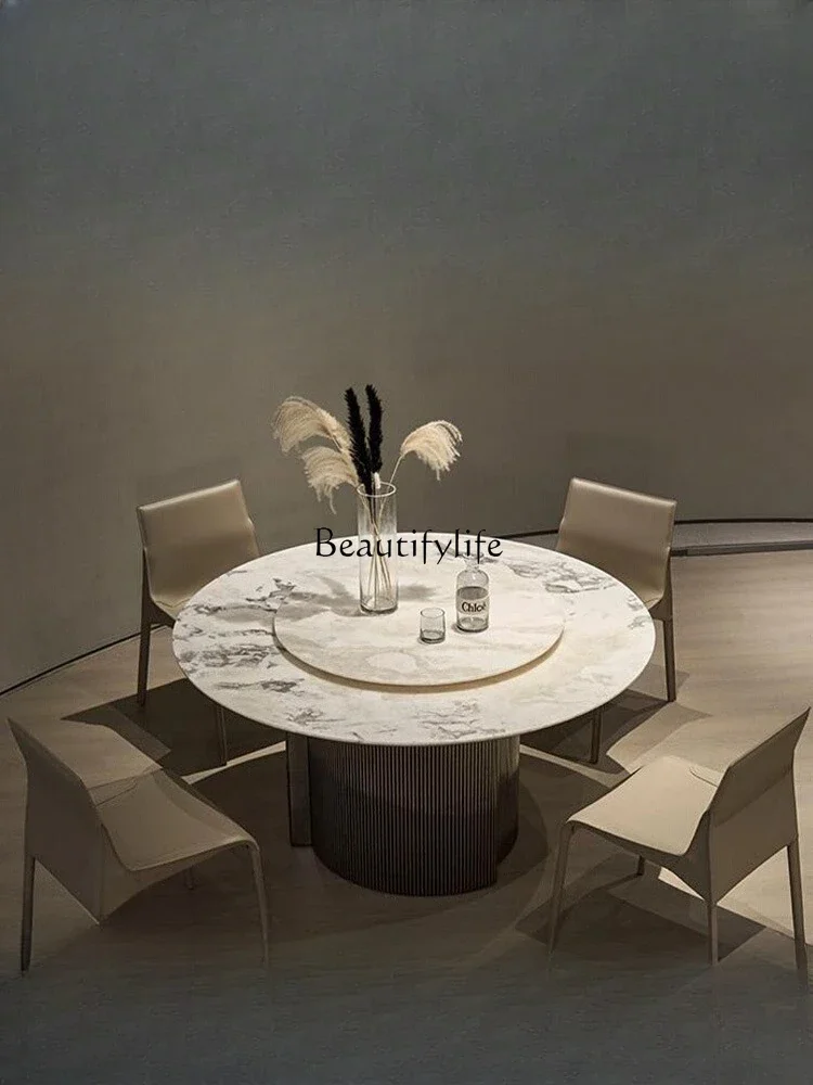 

LNatural luxury stone round dining table high-end Italian simple dining table