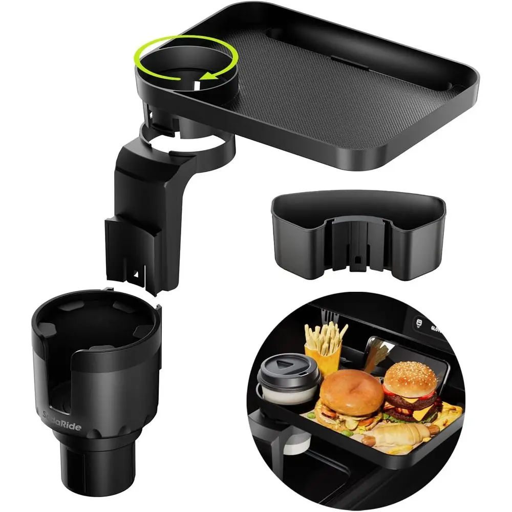 

4-in-1 Car Cup Holder Expander with Detachable Food Tray and Storage Box - Fits 32/40 oz Yeti & Hydro Flask, Road Trip Accessory
