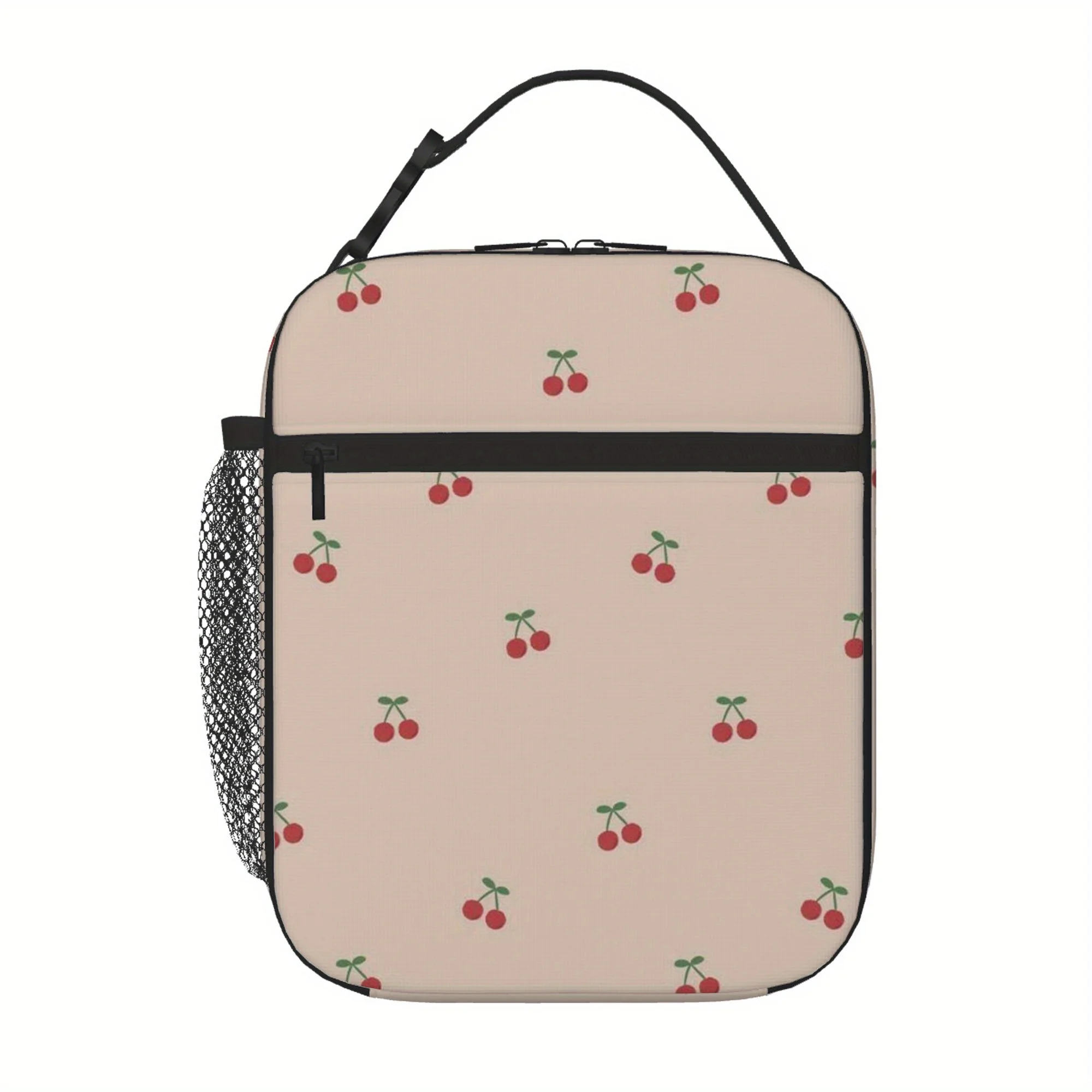 Cherries Scattered on Beige Background Printed Thermal Bag, Insulation Bag Insulated Bag Suitable for Home, Restaurant, Office