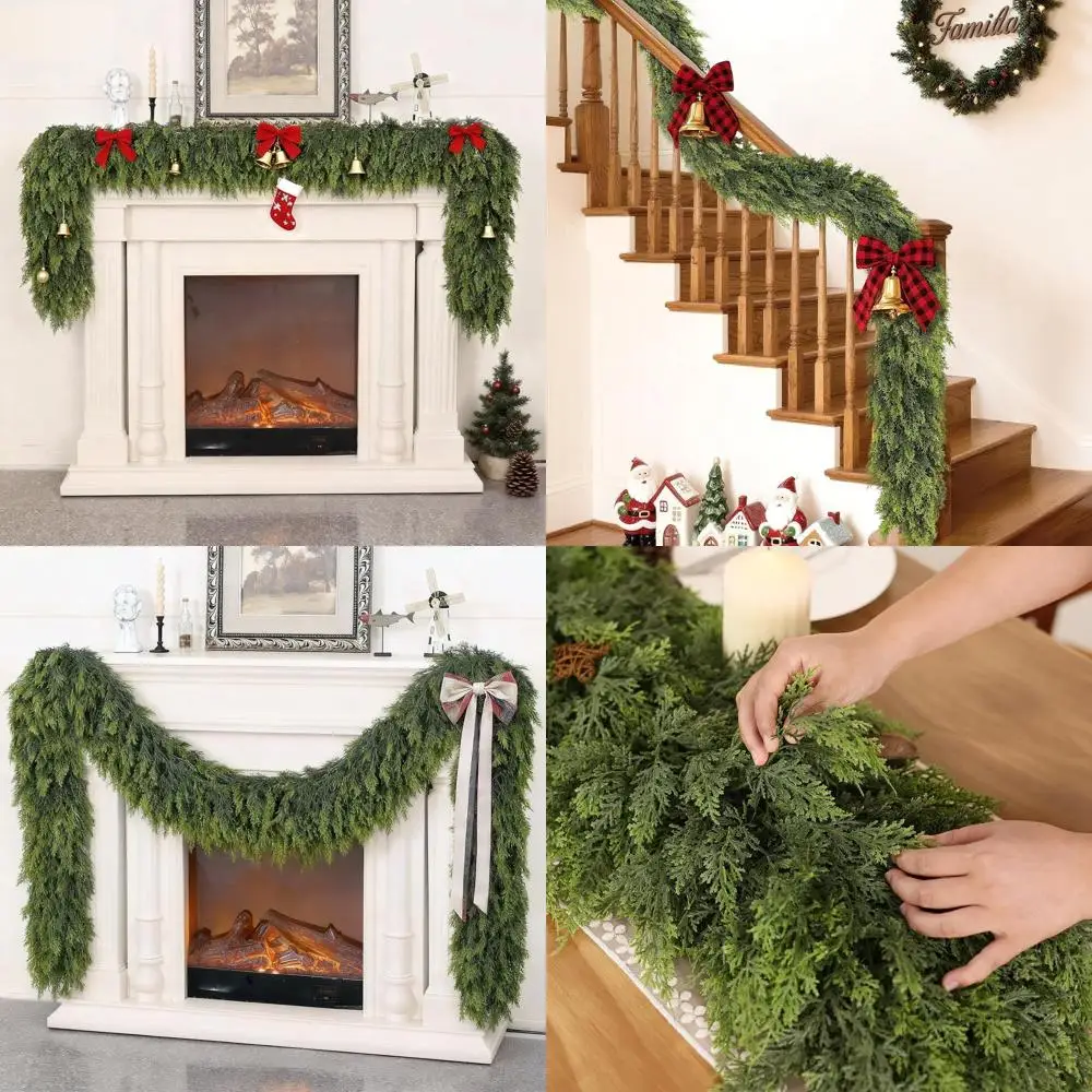 

Пышная гирлянда из искусственных сосновых игл, искусственная рождественская гирлянда для декора дома, для использования внутри и снаружи помещений (2 шт.)