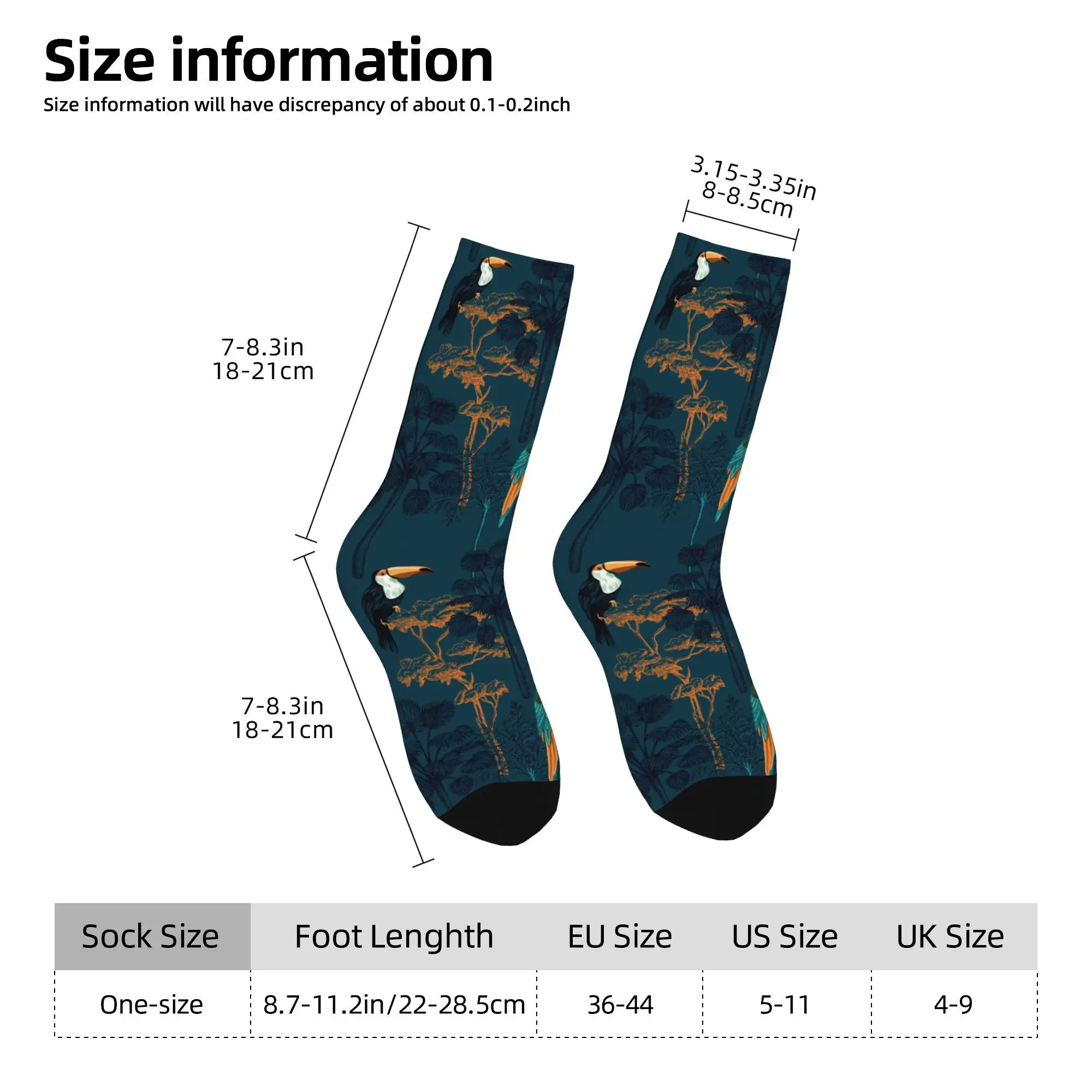 1pc Tropical Vintage Macaw Parrot Toucan Bird  Printed Men's Socks Novelty Hip Hop Harajuku Pattern Crew Sock Casual Gift