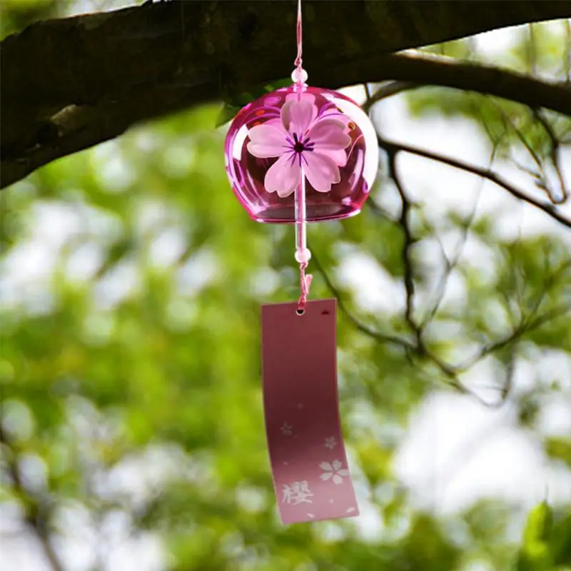 Japanese Style Glass Wind Chimes Hanging Craft Wind Bell Home DecorSakura Cherry Blossom Pattern Pendnat Chimes Wind Bells