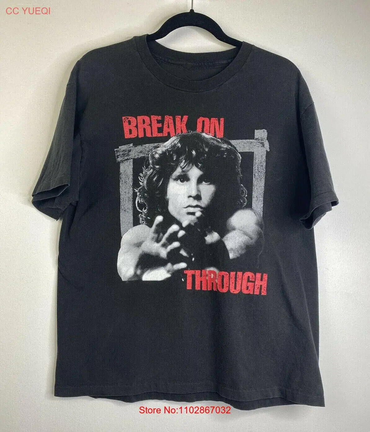 Винтажная футболка Break On Through Jim Morrison, черная мужская футболка S 234XL, винтажный стираный топ для повседневной носки, слегка стильная графика