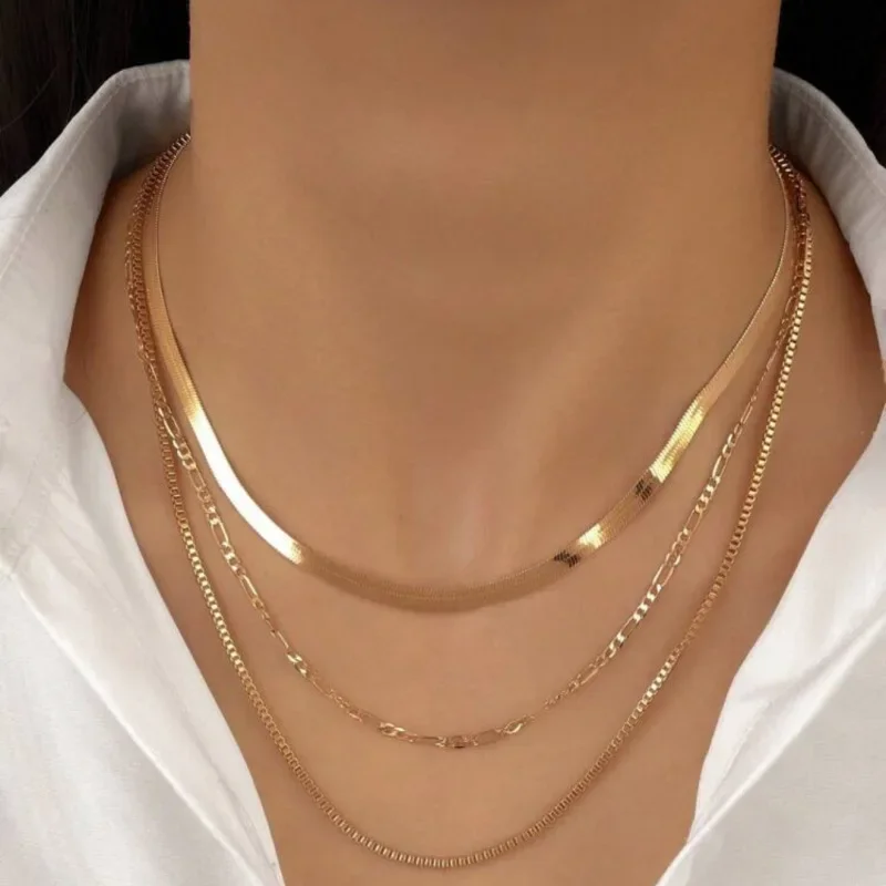 Vintage Bohemia Three Layered Chain Necklaces Set for Women Simple Choker Statement Necklace Jewelry Gifts