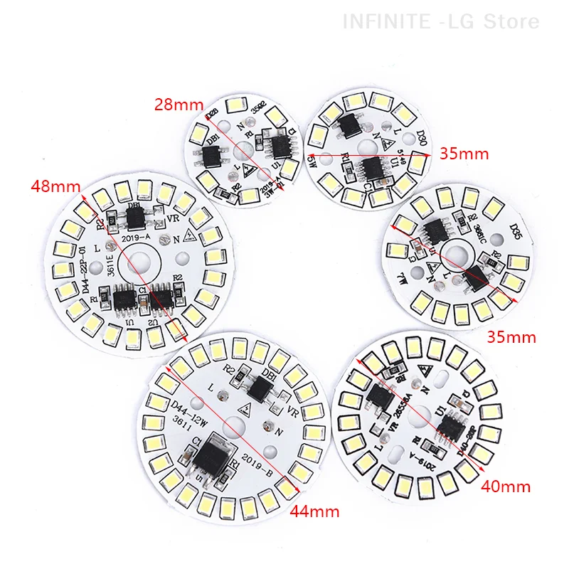 Free Drive LED Bulb Patch Light Board 220V 3W 5W 7W 9W 12W 15W Lamp Panel Circular Module Light Source Plate White/warm White
