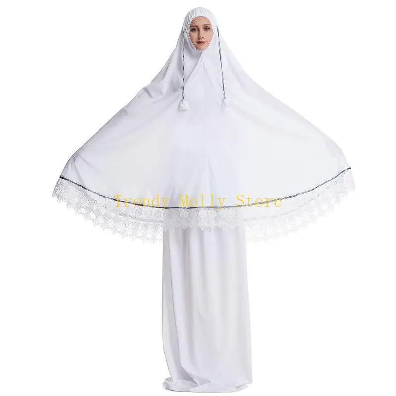 N5KB-bata musulmana tradicional para mujer, conjunto oración islámica doble capa, cubierta completa con lazo en Abaya,