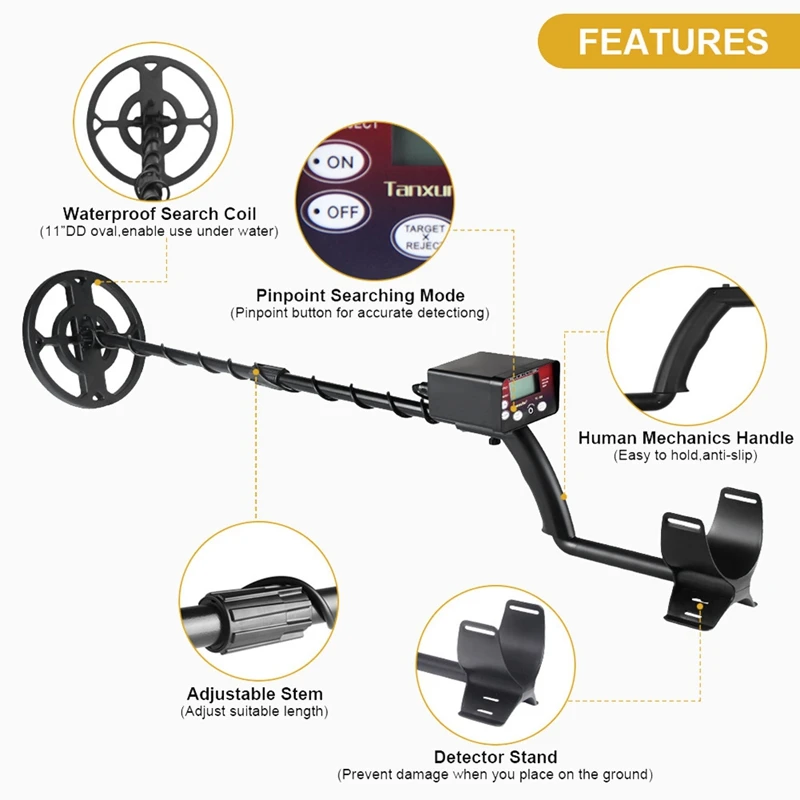 Tanxunzhe-TC300 Detector De Metal Subterrâneo, Identificar Detectores De Metal, Profundidade, Fio De Circuito, Jóias De Ouro