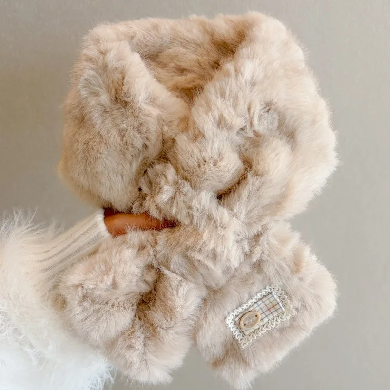 Furry Soft Waxy Scarf Women's Winter Advanced Sense Thickened Warm and Cold Student Neck Protection Scarf Trendy Scarf