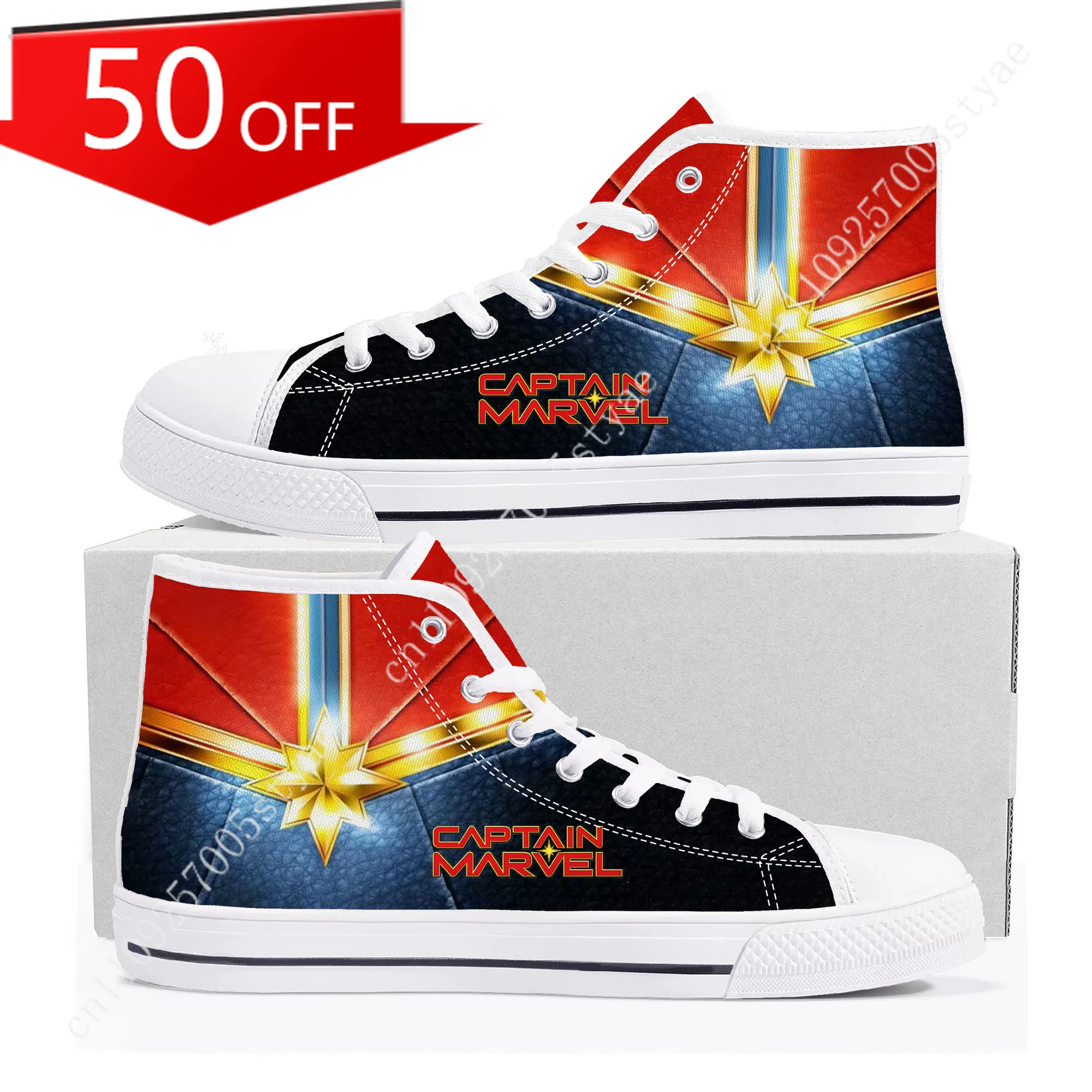 

Кроссовки Marvel Captain Marvel High Top для мужчин и женщин, легкие повседневные кроссовки на плоской подошве
