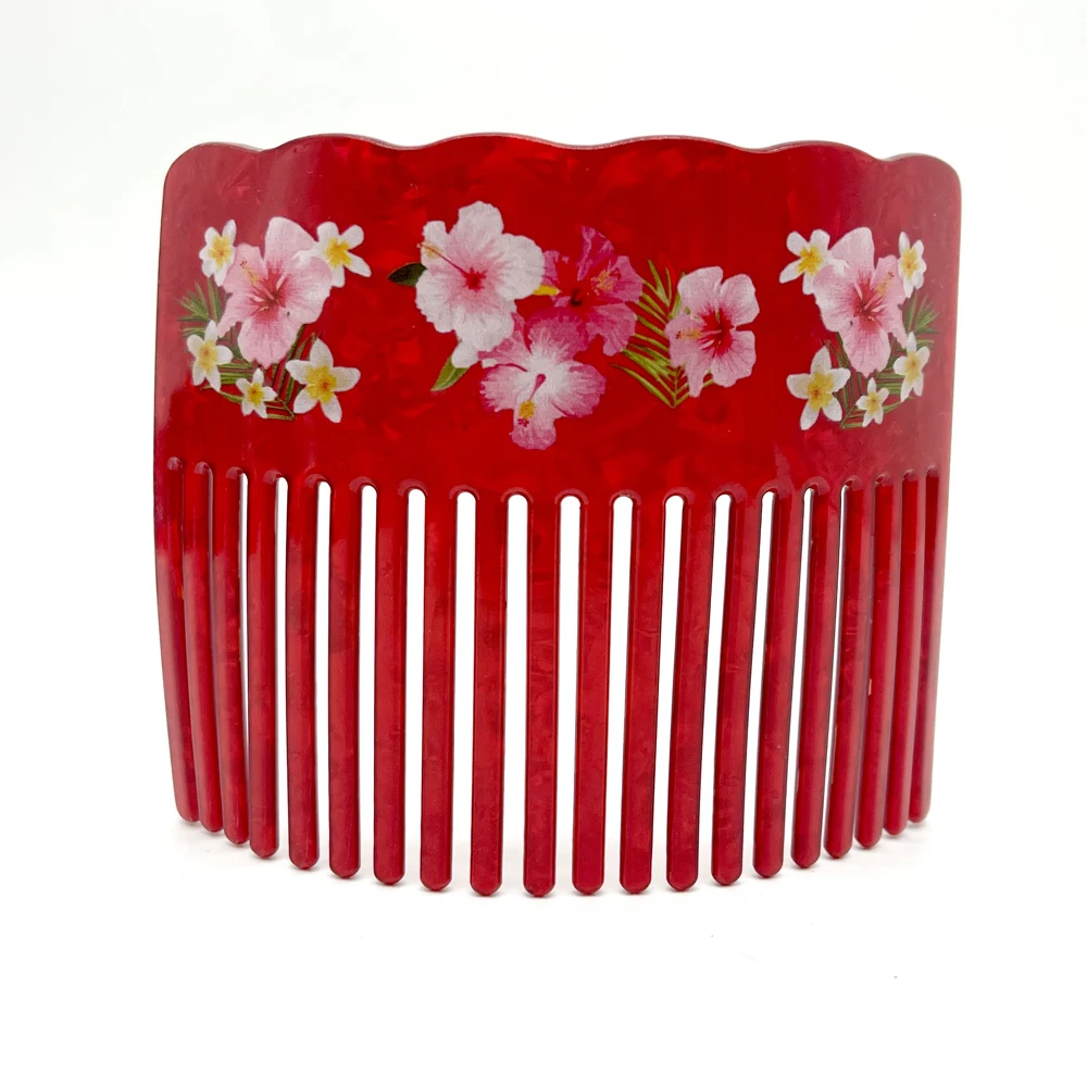 Fashion Women Hair Combs With Plumeria Flowers Printed Various Colors Hair Jewelry Accessories