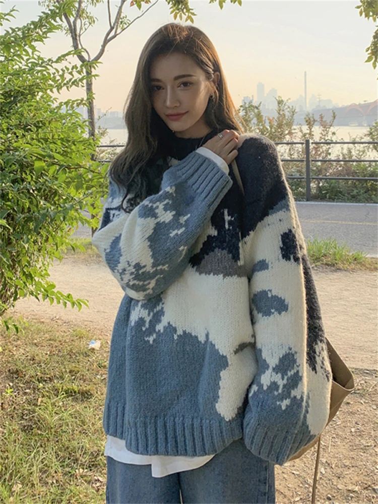 2021 Women Sweater Pullover Female Knitting Overszie Long Sleeve Loose Elegant Knitted Thick Outerwear Womens Winter Sweaters